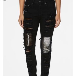 CARMAR (LF) Sequin Knee Black Skinny Jeans
